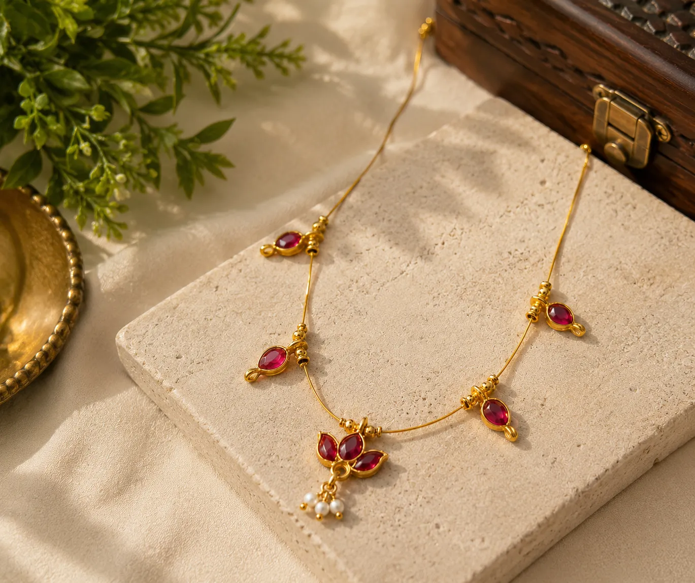 Ruby Lotus Minimalist Wire Chain